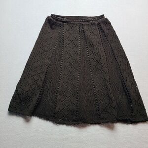 LOFT Crochet Skirt Women 00P Brown Excellent A-Line Lined Ramie Knit Boho